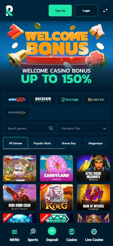 Rolletto Casino mobile browser games selection